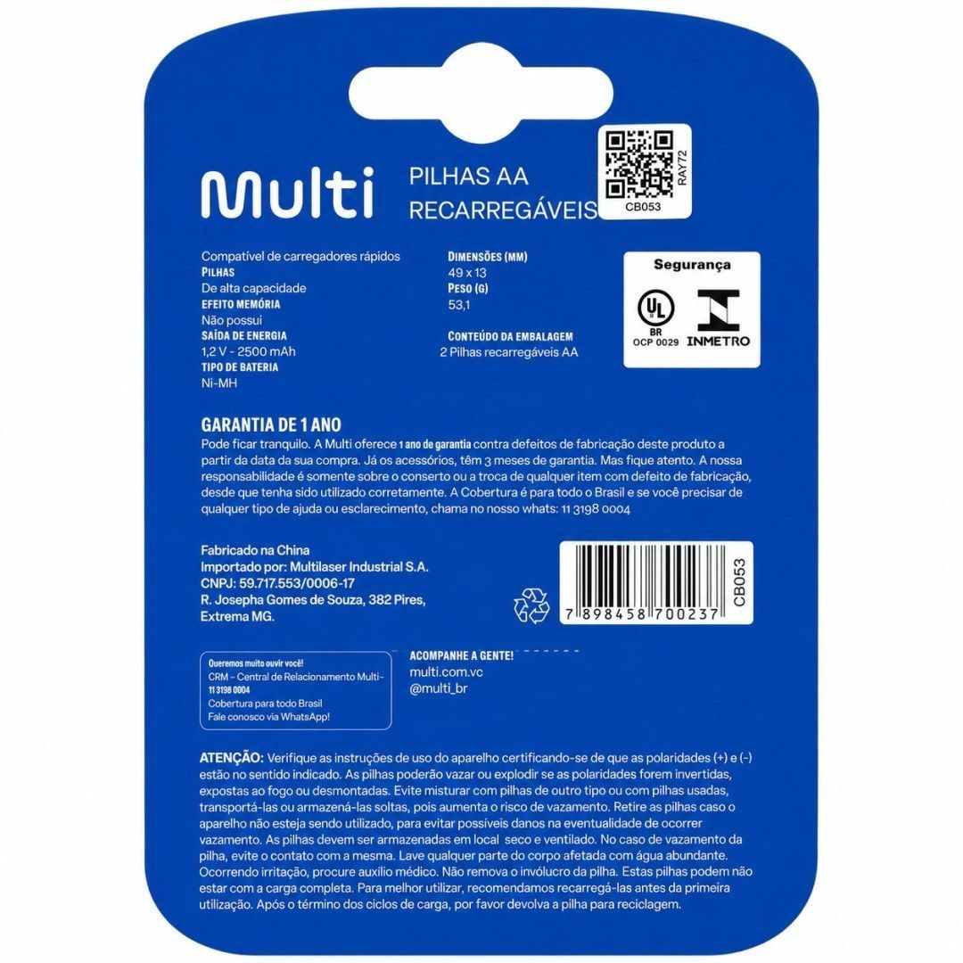 Pila Recargable Multilaser AA 2500 mAh (Pack x2) - imagen 2