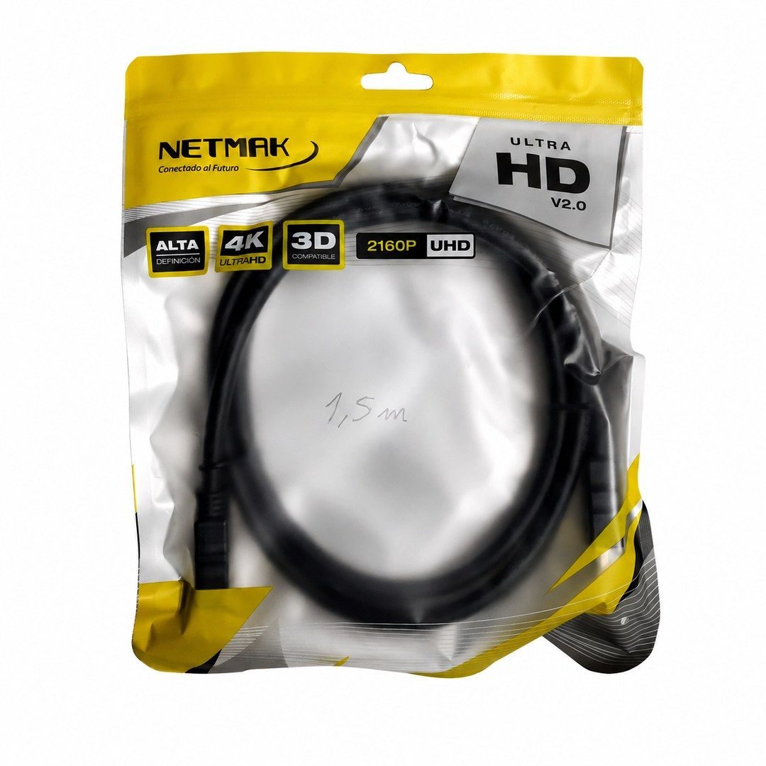 Cable HDMI 1.5m NETMAK (4K, 3D, v2.0, 60fps) - imagen 2