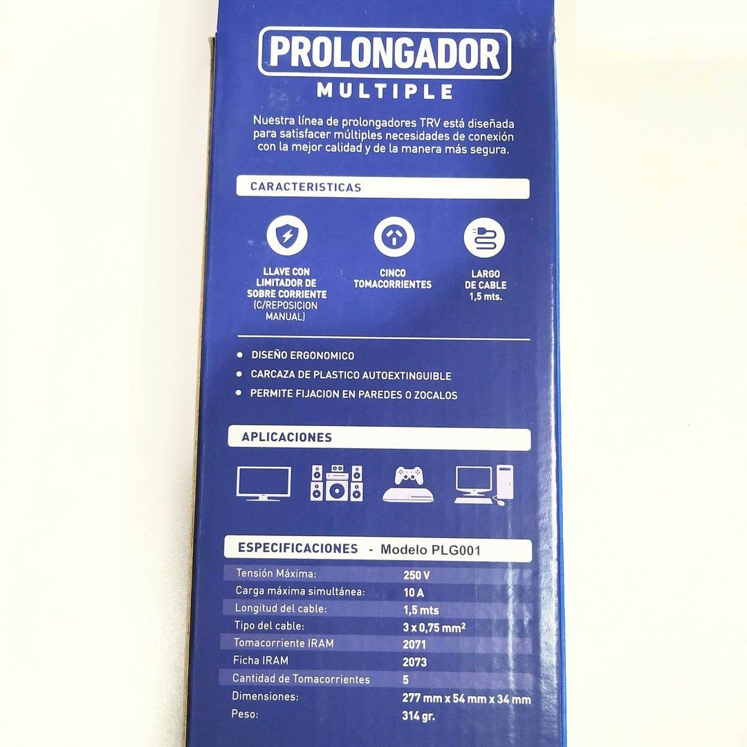 Zapatilla 5 bocas TRV (termica, cable 1.5m, 10A) - imagen 5